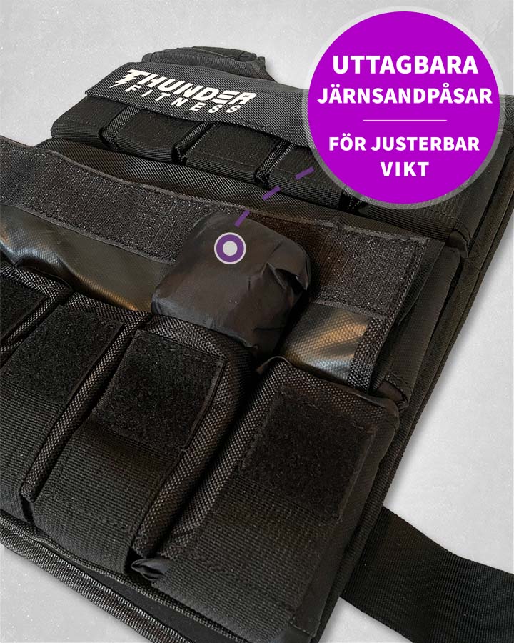 Uttagbara järnsandpåsar i denna 30 kg viktväst