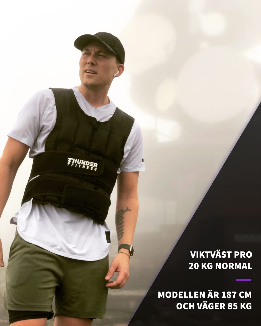 En man med en viktväst på 20 kg
