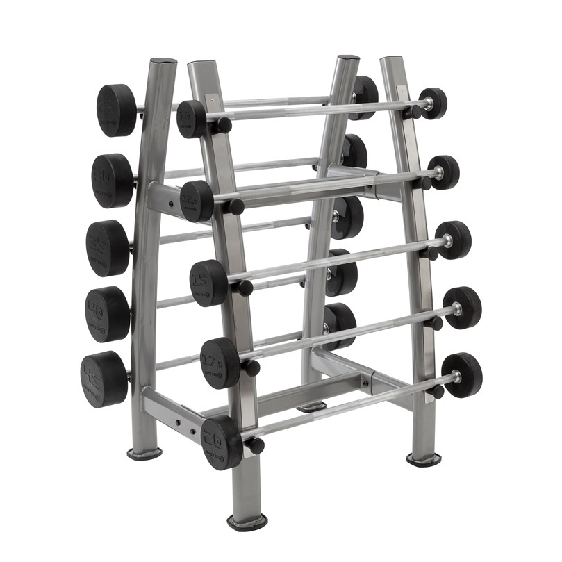 Förvaring på gymmet av 10 st fasta skivstänger